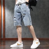 SUSSI ชุด Celana Pendek Denim ผู้ชาย,กางเกงขาดลำลองแบบบางเบาสำหรับฤดูร้อนห้ากางเกงขายาวสำหรับผู้ชายทรงหลวม