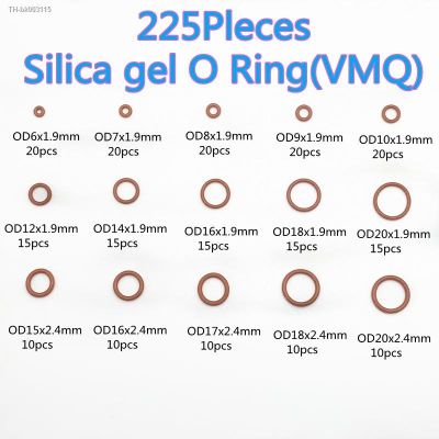 ✐ 225pcs O Rings Silicone VMQ Seal Sealing O-Rings Silicon Washer Rubber Oring Set Assortment Kit Set Box Red Ring