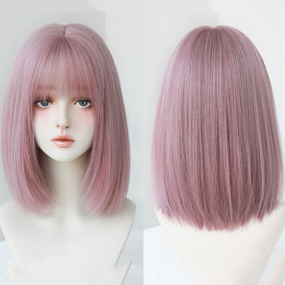 New Fashion Wig Human Hair Original Real Hair True Hair Pink Washable Short Hair Womens Hair Shoulder-length Bangs Long Hair Air Bangs Short Hair dbv