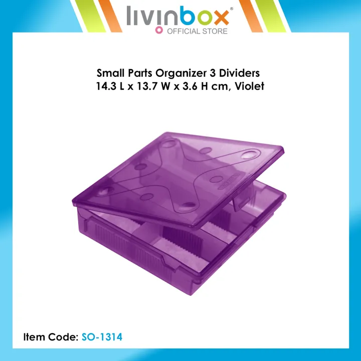 Livinbox Small Parts Organizer 3 Dividers 14.3 L x 13.7 W x 3.6 H cm