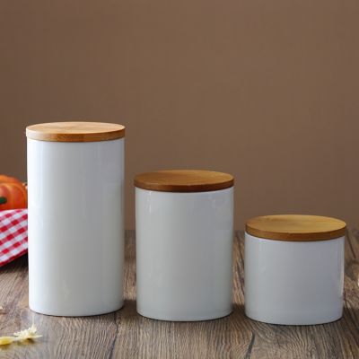 Ceramic Storage Can Bamboo Cover Spices Jar Sugar Coffee Container Box Grains Nuts Tank Kitchen Organizer Tools Home Supply