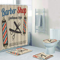 Vintage Barber Shop Shower Curtain Set for Bathroom Barber Shop Decor Toilet Bathtub Accessories Bath Curtains Mats Rugs Cars