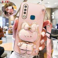 เคสซิลิโคนปกป้องด้านหลังสำหรับ VIVO 3D แฟชั่น Y3S Y15 Y17 1901 1902 1904 1906 1940เคสมือจับสำหรับโทรศัพท์มือถือกระจกแต่งหน้ารูปกระต่ายน่ารักเคสนิ่มเคลือบอิเล็คโทรเพลทปกป้องด้านหลัง + สายคล้องแบบคาดตัว