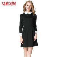 ZZOOI Tangada winter School dresses fashion women office black dress with white collar Casual Slim vintage brand vestidos 2019