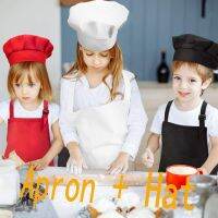 Child Craft Kitchen Apron and Hat Set Solid Color Front Pocket Bib + Elastic Band Cooking Cap For Kids 2022 New Fashion Aprons Aprons