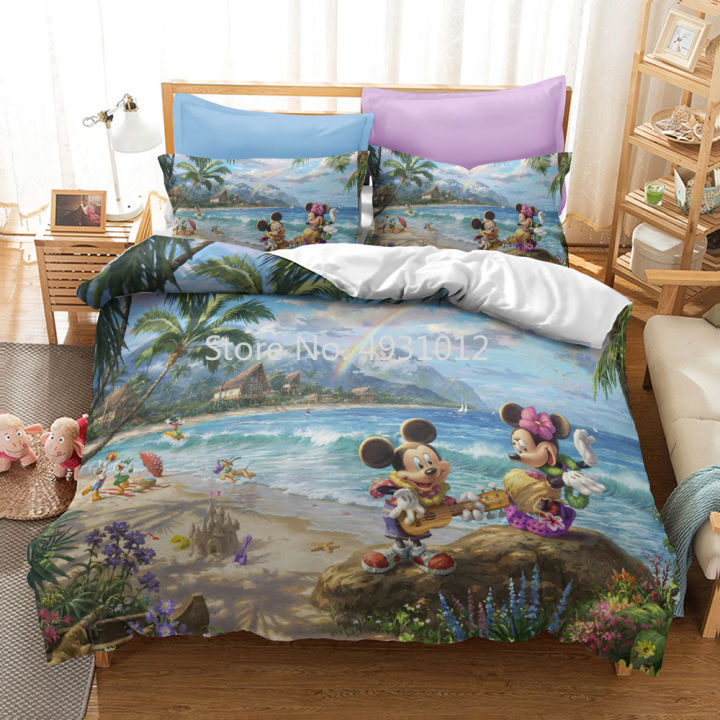 ดิสนีย์มิกกี้มินนี่เมาส์ความงามและสัตว์ชุดเครื่องนอนผ้าห่มปกผ้านวมสำหรับเด็กห้องนอนตกแต่งเตียง-linenssingle-ขนาด