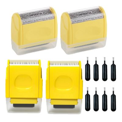 4 Pack Identity Theft Protection Roller Stamp Privacy Stamp Roller with 8 Refill Ink for Privacy Information Security