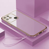 เคสโทรศัพท์ฟรีสายคล้อง + เซลล์สำหรับ Realme Narzo 50A นิ่มลายขอบสี่เหลี่ยมดั้งเดิมชุบเคสโทรศัพท์นิ่มชุบหรูหราชุบเคสโทรศัพท์นิ่ม