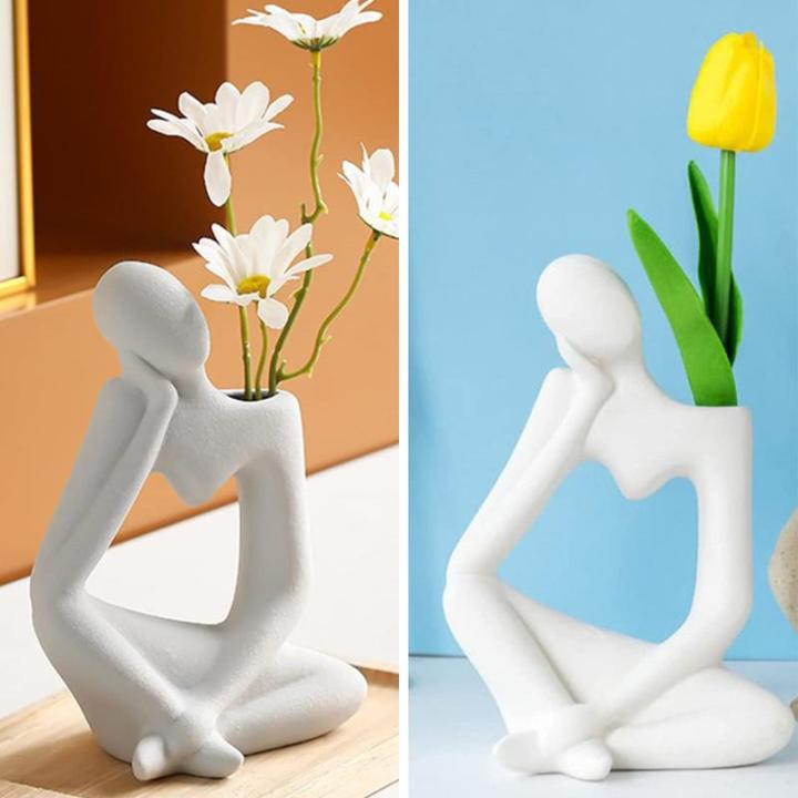 wls-thinker-แจกันเซรามิก-thinker-ตกแต่งเดสก์ท็อปแจกันดอกไม้หุ่นนักคิดงานฝีมือเซรามิกส์แจกันตกแต่งแจกันดอกไม้นักคิด