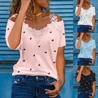 ┋﹍  Summer Womens T-Shirt Cotton Fashion Top V-Neck Short Sleeve Embroidered High Quality Blouse S-3XL