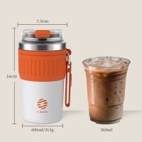 FEIJIAN แก้วกาแฟสแตนเลส Thermos ถ้วยแบบพกพาแก้วยกเชือก Leak-Proof Non-Slip 500Ml400Ml