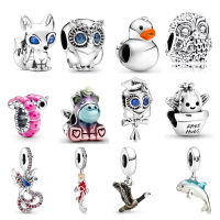 925 เงินสเตอร์ลิง Blue-Eyed Fox แคคตัสยูนิคอร์นนกฮูก Dolphin Dangle Charm Bead Fit สร้อยข้อมือ PANDORA สร้อยข้อมือ DIY เครื่องประดับของขวัญ-Jiieu