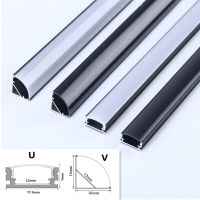 DHL 10-20Pcs/Lot 1m U/V LED Aluminum Profile Recessed Frameless Channel Milky Cover Black for Cabinet LED Line Bar Strip Lights Food Storage  Dispense