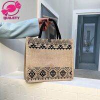 Women Vintage Geometric Pattern Linen Tote Bags Large Capacity Shoulder Bag