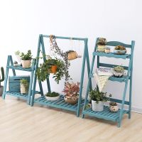 [COD] balcony flower folding anti-corrosion living room multi-layer indoor ladder hanging succulent green dill