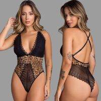 【LZ】▪✢▼  Boa qualidade leopardo longsleeve tanga bodysuit lingerie das mulheres bodysuits