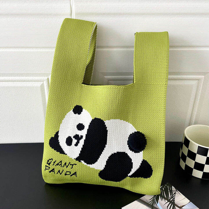 student-bag-underarm-bag-hand-bag-shopping-bags-handbag-bag-panda-knitted-bag-cute-panda-bag