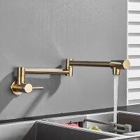 Gold Brass Pot Filler Tap Kitchen Faucet Single Cold Single Hole Tap Rotate Folding Spout Chrome Sink Tap Wall Mounted