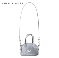 CHERL &amp; KOLRS กระเป๋าสะพายข้างของผู้หญิงเลเซอร์สีเงินอนาคตย้อนยุคซีรีส์มินิบอสตันกระเป๋าหิ้วฟรี