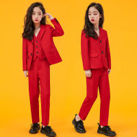 Conjunto De Trajes Formales Rojos Para Niños,Blazer De Color Sólido,Chaleco,Pantalones,Conjunto De Ropa Para Niños,Fiesta De Bienvenida,Vestido De Tallade Boda,Disfraz