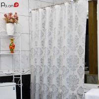 PEVA Fabric Shower Curtain with Hooks Waterproof Plastic Bath Screens Geometric Flowers Printing Eco-friendly Bathroom Curtains