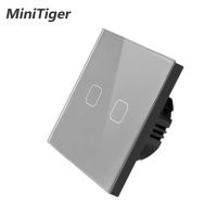 Minitiger EU/UK Standard AC 220-250V White Luxury Glass Panel 2 gang 1 way Touch Wall Sensor Light Switch Power Points  Switches Savers