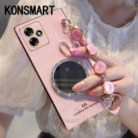 KONSMART เคสโทรศัพท์2023 ใหม่พร้อมกำไลข้อมือสุดหรูเคสกระจกแต่งหน้ารูปกระต่ายสุดสร้างสรรค์เคสซิลิโคน Realme C53 C51ป้องกันเลนส์ C53 RealmeC53