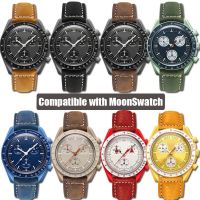 ♂ สายหนังแท้เคลือบสำหรับ Omega ร่วม Moonswatch หัวเข็มขัดสแตนเลส 20 มม. Moon Watch Retro Men สร้อยข้อมือวงเข็มขัด