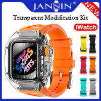 Jansin Latest Plastic Stainless Steel Case for Apple Watch Series 8 7 45MM Rubber Strap for Series apple watch serie SE 6 5 4 44MM Metal Modification Kit Case Strap