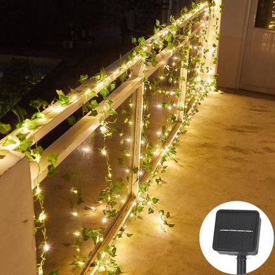 10/5/2m Solar Artificial Plant LED String Light Creeper Green Leaf Ivy Vine Hanging Garland Lamp for Christmas Wedding Decor