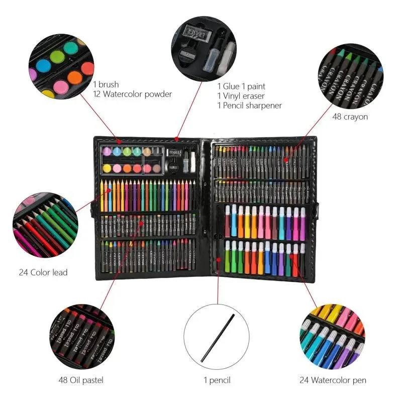 150/188/208pcs Art Set Painting Watercolor Drawing Tools Art Marker Brush  Pen Supplies Kids For Gift Box Office Stationery
