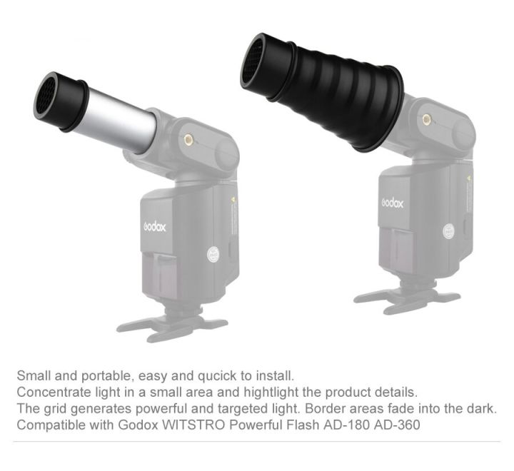 ad-s9-aluminum-alloy-camera-flash-small-and-portable-conical-studio-snoot-with-honeycomb-grid-for-witstro-ad200-ad180-ad360-flas