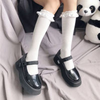 Lolita Cotton Frilly ถุงน่องผู้หญิงต้นขาสูงเข่าถุงเท้าสีขาว JK ยาวถุงน่องหญิงชุด Calcetine Medias