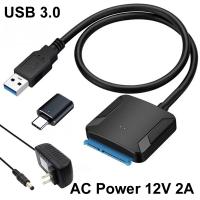 USB 3.0 A TYPE-C To Sata Cable SATA III Hard Drive Adapter Converter for 3.5/2.5 Inch External HDD SSD 12V/2A Power Adapter