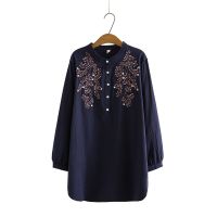 【มีไซส์ใหญ่】Plus Size XL-4XL Full Cotton Womens Long Tops Long Sleeved Floral Embroidery Blouse Ladies A-line Vintage Officewear Blusas HOT ●812▧✽