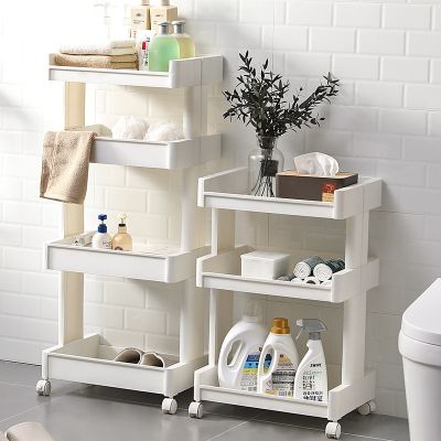 2/3 Layer Bathroom Shelf Washroom Floor Washbasin Storage Shelves Removable Belt Wheel Kitchen Sandwich Storage Rack