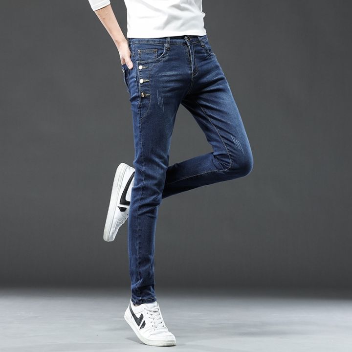 ผ้ายีนส์ผู้ชายเข้ารูป3สี2023-กางเกงยีนส์กางเกงยีนส์ผ้ายืดสไตล์เกาหลีทรงสกินนี่กางเกงผู้ชาย3สี