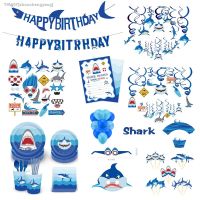 ™▦✐ Cartoon Sea Animals Ocean Shark Birthday Party Disposable Tableware Sets Plates Banner Baby Shower Party Decorations Backdrops