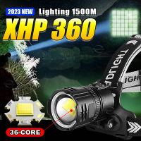 XHP360หัวไฟ LED ที่มีประสิทธิภาพ LED ไฟหน้า18650ประเภท-C ไฟหน้าแบบชาร์จไฟได้7800มิลลิแอมป์ชั่วโมงโคมไฟหัวตกปลาตั้งแคมป์โคมไฟหัว