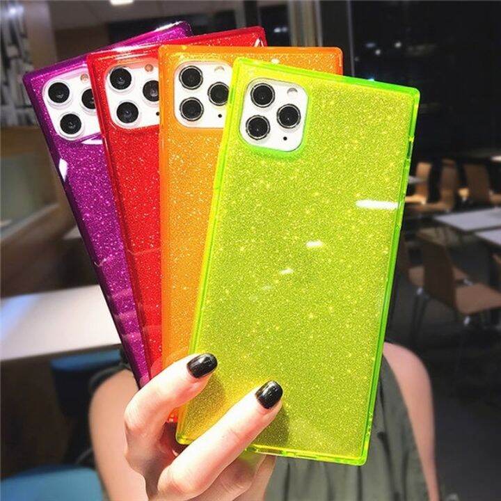 cold-noodles-glitter-bling-square-เคสโทรศัพท์สำหรับ-iphone-12-mini-11-pro-x-xr-xs-max-6-6s-7-8-plus-สี-candy-โปร่งใส-clear-soft-tpu-cover