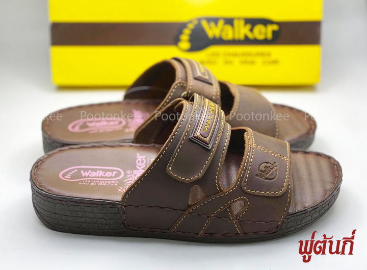 รองเท้า-walker-รุ่น-wb698-รองเท้าแตะวอคเกอร์-รองเท้าหนังแท้-สีดำ-น้ำตาล-ของแท้