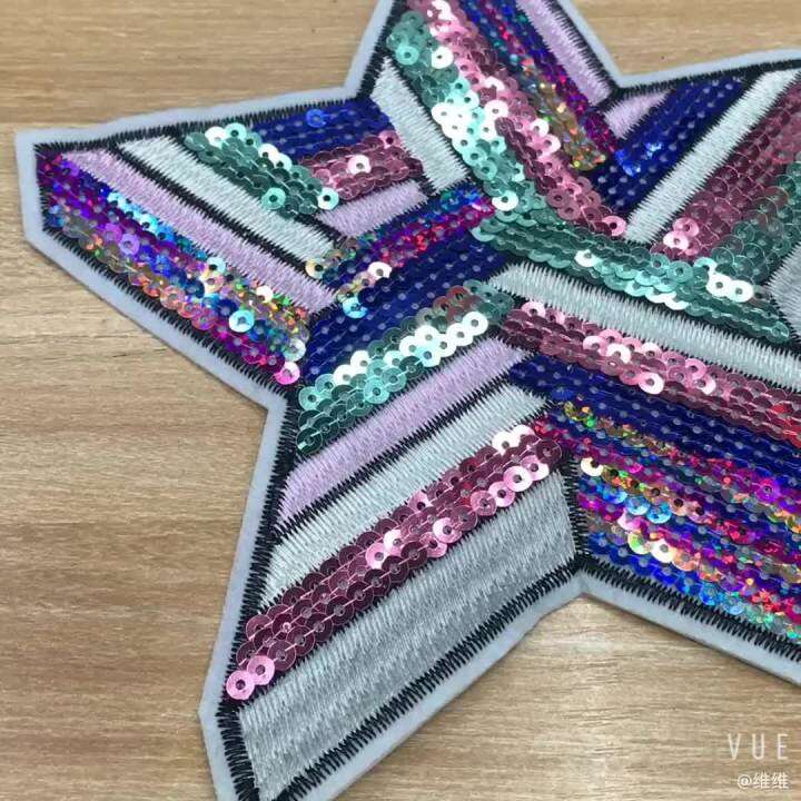 1pcs-sequined-shiny-star-สีสัน-patch-glitter-ดาวสติกเกอร์-diy-ผ้า-appliques-ปักเย็บเสื้อกางเกงยีนส์กางเกง-badge