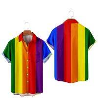 Pride LGBT Love Lesbian Rainbow Design Print Short Sleeve Pocket Shirts LGBT Print Shirts Men And Women Top