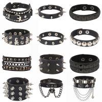 Hot Heart Gothic Spike Bracelet Adjustable Punk Rock Bracelet Black Studded Faux Leather Bracelet for Men Women Gift