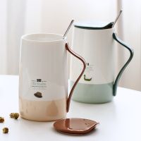 Simple literary home ceramic coffee mug with spoon lidCouple mugs office coffee cup puer tea mug coffee cups Drinkware