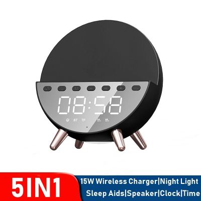 15W Fast Wireless Charger Charging Station For Iphone 13 12 11 Sleep Aids Night Light Alarm Clock Bluetooth-compatible Speaker Car Chargers