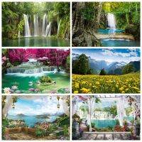 Nature Scenery Waterfall Mountain Water Spring Landscape Backdrop Window Forest Jungle Summer Background Photography Banner Prop