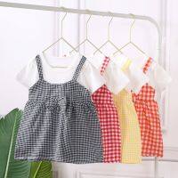 CUI YI SHOP summer dress Korean version fake two-piece baby girl suspender plaid 2022 new vest