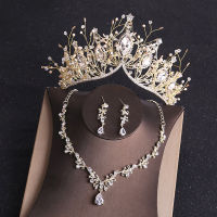 KMVEXO Costume Bridal Jewelry Sets Rhinestone Crystal Gold Tiara Crown Earrings Necklace Wedding Bride Luxury Jewelry Set