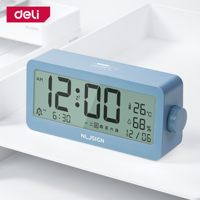 Deli นาฬิกาปลุกดิจิตอล LED นาฬิกาปลุกตั้งโต๊ะ นาฬิกาตั้งโต๊ะ นาฬิกาหัวเตียง นาฬิกาดิจิตอล นาฬิกา บอกอุณหภูมิได้ หน้าปัดกระจก Alarm Clock